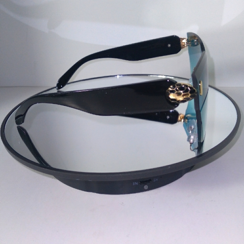 Teal Gradient Lens Gold & Black Snake Head Design Square Sunglasses - Picture 4 of 6